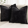 Black Decorative Throw Pillow Covers 22x22 Inch Set of 2 Cozy Soild Chenille Cushion Cases Soft Textured Square Couch Pillows Cover Boho Accent Farmhouse Pillowcases for Sofa Bed