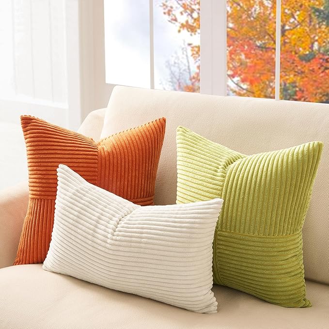 Topfinel Fall Burnt Orange Decorative Throw Pillows Covers 18x18,Soft Corduroy Square Throw Pillow Covers Set of 4,Western Farmhouse Cushion Cover for Couch Sofa Bedroom(Terracotta,Rust,Yellow)