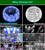 LED String Lights Christmas Decorations,8 Lightsing Modes Christmas Lights with Timer Functions for Tree Indoor Outdoor Decorr 1500 LED 492FT Blue & White