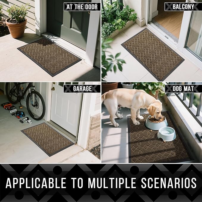 Yimobra Outdoor Mats for Front Door 29.5x17, All-Season Waterproof Doormat Outdoor Entrance, Heavy Duty Non-Slip Outside Door Mat for Garage Patio Proch Entryway Indoor, Brown