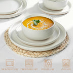 LIANYU Dinnerware Sets, 12 Piece Plates and Bowls Set for 4, Ceramic Dishware Dishes Set, Scratch Resistant Kitchen and Dining Stoneware Plates, Microwave & Dishwasher Safe, Snowy White