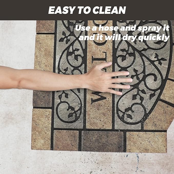 New Large 36"x24" Heavy Duty Welcome Mat Outdoor with Non-Slip Rubber Backing - Durable Outdoor Door Mat for Front Door Entrance, Garage, Patio & High Traffic Areas - Stone Scroll Design