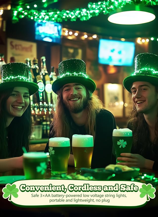 St. Patrick's Day Green Mini Lights, 8ft 20 LED Battery Operated String Lights with Timer, Christmas Tree Lights for Indoor Outdoor Bedroom Wedding Party Holiday Xmas Decoration