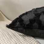 Set of 2 Soft Moroccan Throw Pillow Covers 12x20 Inch Plush Boho Decorative Pillow Cover Accent Cushion Case for Couch Sofa Bed, Black