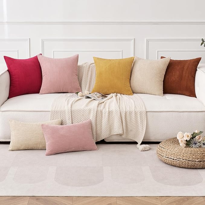 MIULEE Pack of 2 Corduroy Soft Soild Decorative Square Throw Pillow Covers Cushion Cases Pillowcases for Sofa Bedroom Car 12 x 20 Inch 30 x 50 Cm Dark Rust