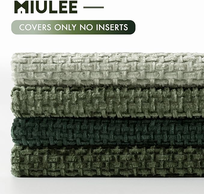 MIULEE Pack of 4 Christmas Couch Throw Pillow Covers 18x18 Inch Green Soft Decorative Chenille Pillow Covers Farmhouse Accent Cushion Covers for Boho Home Decor Sofa Bedroom Living Room