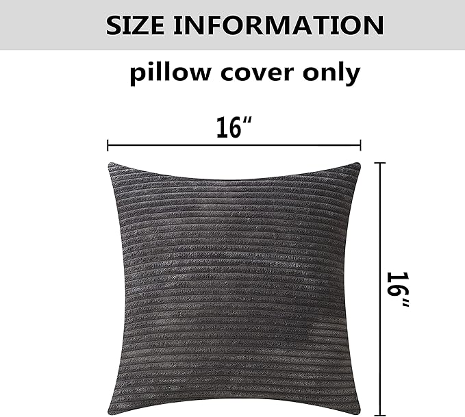 Home Brilliant Set of 2 Soft Striped Velvet Decorative Pillows Covers 16x16 inch, Cushion Covers for Couch 40x40cm, 16 x 16 Inch, Dark Grey
