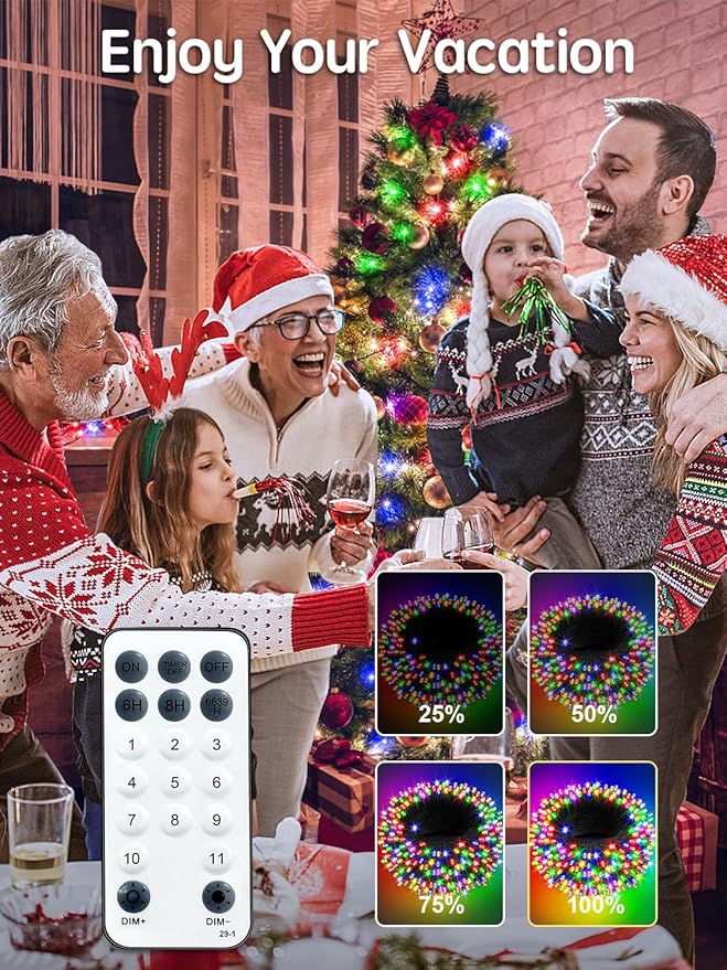 300 LED Christmas Lights Warm White/Multicolor, 115FT Color Changing String Lights Outdoor with Remote Control, 8 Modes Fairy Light Plug in Waterproof for Christmas Tree Bedroom Party Wedding