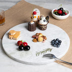 Koville Lighe Gray Marble Stone Cutting Board, Non-Stick Dough Pastry and Cutting Boards for Kitchen Counter, 16" Marble Cheese Board for Baking, Charcuterie, Trivet, Round Serving Slab for Countertop