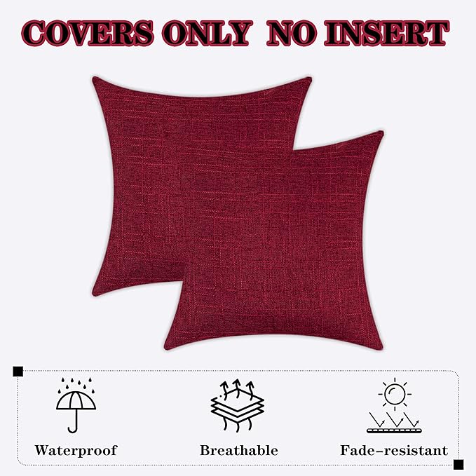 Kevin Textile Pack of 2 Decorative Outdoor Waterproof Pillow Covers Garden Checkered Cushion Sham Throw Pillowcase Shell for Patio Tent Couch 20x20 Inch Red