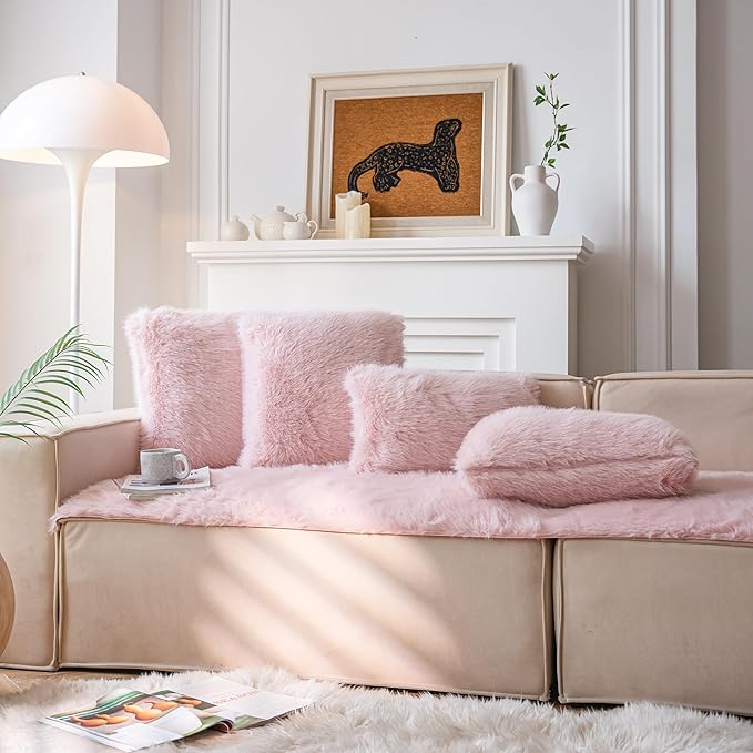Neelvin Brown Faux Fur Cozy Fluffy Double-Sided Decorative Throw Pillow Covers 12x20 inch Set of 2,Velvet Pillowcase Cushion Case for Sofa Couch