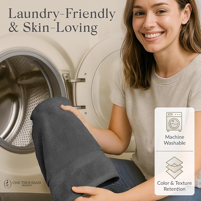 Premium Staple Cotton Bathroom Towel Set - Dark Gray 600 GSM 6-Piece Luxury Bath Towel Set 1 Stripe - 2 Bath Towels, 2 Hand Towels & 2 Washclothes Set - High Absorbent & Quick Dry for Gym, Spa, Hotel