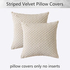 Kevin Textile Pillow Covers Decorative Set of 2 Striped Corduroy Plush Velvet Pillowcases Boho Cushion Cover for Couch 18x18 Inch Cream