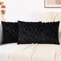 decorUhome Couch Throw Pillow Covers 12x20 Set of 2, Decorative Soft Plush Faux Wool Lumbar Neutral Accent Pillow Covers for Bed Sofa Living Room, Black