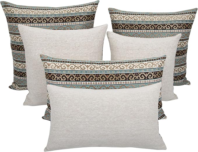 Throw Pillow Covers Turquoise and Black - 14 x 24 Inches Decorative Kilim Lumbar Pillows, Boho Room Decor for Couch, Bohemian Outdoor Case for Farmhouse, Ethnic Shams