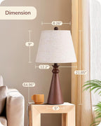 EDISHINE 21.85" Boho Table Lamp, Rustic Bedside Lamp, Water Transfer Red Wood Grain Metal Base, Beige Linen Shade, Farmhouse Nightstand Lamp for Living Room, Bedroom, Office, E26 Base