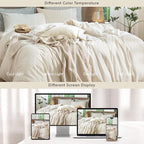 MooMee Striped Duvet Cover Set 100% Washed Cotton Linen Like Textured Breathable Durable Soft Comfy (Almond Milk Grey Classic Stripes, Super King Plus 120"x120")