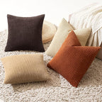 MIULEE Boho Farmhouse Throw Pillow Covers 18x18 Inch Set of 4 Rustic Mordern Neutral Cushion Covers Soft Corduroy Nordic Home Decor for Couch Bed Sofa Living Room Brown-Beige