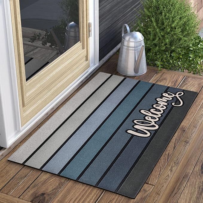 Bulijojo Nordic Grey Entrance Door Mat Large 17 x 30 Inch Entry Way Doormat Front Door Rug Outdoor Heavy Duty Welcome Mat, Non Slip Rubber Back Low Profile