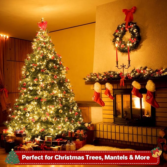 100 LED Christmas String Lights, 33 FT Connectable Waterproof String Lights Green Wire with Timer Memory Function & 8 Modes, for Indoor Outdoor Xmas Trees Party Garden, WarmWhite