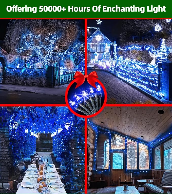 300LED Christmas Lights Outdoor Indoor Use, 12 Lighting Modes 75ft Christmas Tree Lights with Timer, Dimmable BlueLED StringLightsWaterproof for Yard Tree Wedding Party Holiday Decor Blue