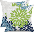 DFXSZ Green Blue Flower Pillow Covers 16x16 Inch Set of 2 White Gray Colored Throw Pillows Outdoor Waterproof Decor for Living Room Sofa Patio Funiture Garden Floral Polyester Pillow Covers 002K16