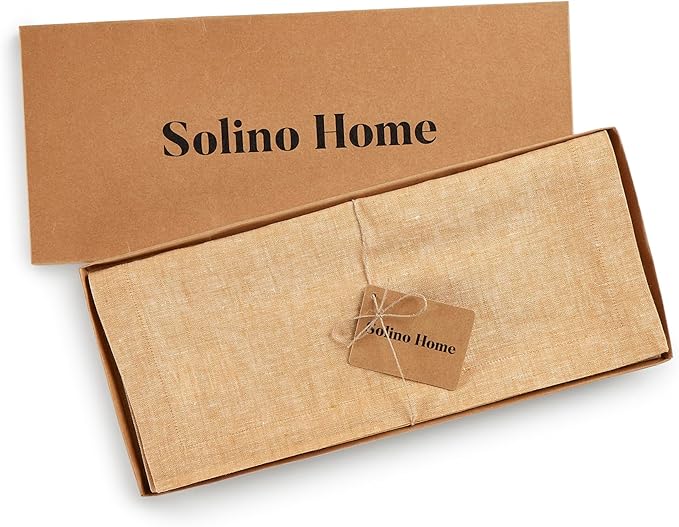 Solino Home Linen Table Runner 108 Inches Long - Athena, 100% Pure Linen Golden Nugget Dining Table Runner 14 x 108 Inch for Fall, Autumn, Thanksgiving