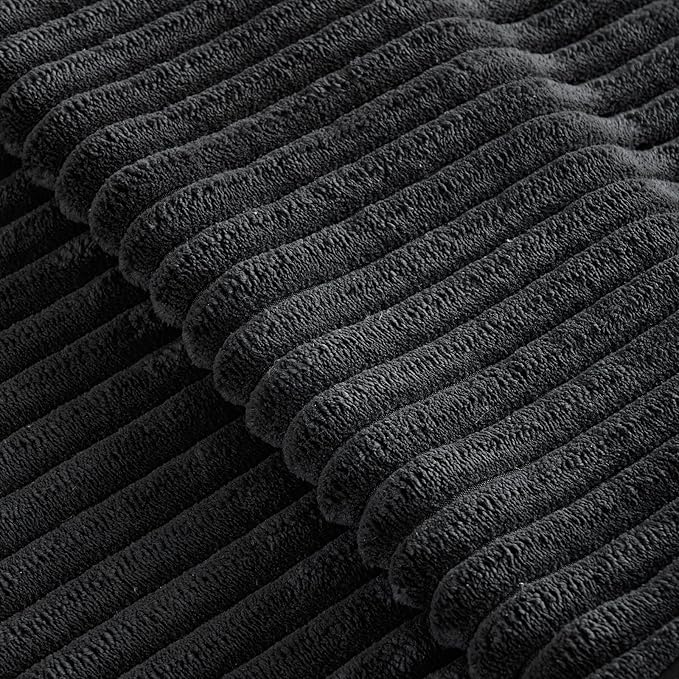 Fancy Homi Set of 2 Black Boho Decorative Throw Pillow Covers 20x20 Inch for Couch Bed Sofa, Aesthetic Modern Bohemian Room Decor, Soft Fuzzy Fluffy Cozy Corduroy Textured Cushion Case 50x50cm
