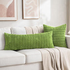 Fancy Homi 1 Pack Lime Green Long Lumbar Body Decorative Throw Pillow Covers 14x36 Inch for Bed Couch Bedroom Bench, Soft Corduroy Rectangle Solid Pillow Case 35x91 cm, Rustic Farmhouse Boho Decor