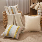 ANRODUO Pack of 2 Boho Decorative Throw Pillow Covers 18x18 Farmhouse Cushion Case Striped Chenille Pillow Cases Square Pillow Covers Accent Neutral Pillowcase for Sofa Couch Bed, Blue-Earth Tones