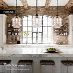 Seeded Glass Pendant Lights Black 10'' Farmhouse Ceiling Pendant Lighting Kitchen Island Large Industrial Oasis Clear Glass Island Hanging Light for Entryway Hallway Breakfast Dining Table