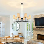 8-Light 39" Black with Fabric Shades Chandelier Farmhouse Linear Island Lighting Fixture Large Adjustable Pendant Lighting Fixtures for Living Room Kitchen Island Dining Room