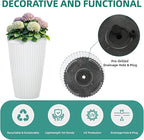 20" Resin Tall Planters for Outdoor Plants,Set of 2 Matt White Large Flower Pots with Handmade Fluted Texture,Heavy-Duty and Resistant for Year Round Indoor, Ideal for Christams Decoratione