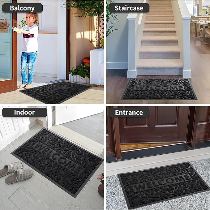 Yimobra Large Welcome Mat 36x24, Waterproof Non-Slip Outdoor Mats for Front Door Outside Entrance, Low-Profile Entryway Mat Indoor for Garage Patio, Black