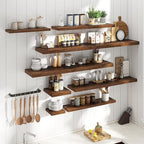 Floating Shelves for Wall with Invisible Brackets, Wall Mounted Engineered Wood Shelves with Wood Grain for Living Room, Bathroom, Kitchen Decor and Storage, Oak, 71"L Set of 2, Rustic Brown