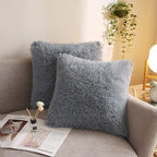XeGe Cozy Faux Fur Throw Pillow Covers, Zippered Fluffy Cushion Covers, Shaggy Fuzzy Decorative Pillow Covers, Plush Furry Pillowcases Pack of 2 for Sofa Couch Home Decor (18''x18'', Light Gray)
