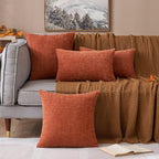 MIULEE Fall Pack of 2 Couch Throw Pillow Covers 20x20 Inch Soft Burnt Orange Chenille Pillow Covers for Sofa Living Room Solid Dyed Pillow Cases