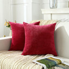 Jeneoo Bright Red Decorative Throw Pillow Covers Soft Chenille Comfy Solid Couch Cushion Cases for Livingroom Sofa Decor (Set of 2, 16 x 16 Inches)