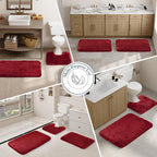 Walensee Bathroom Rug Non Slip Bath Mat (16 x 24, Red) - Water Absorbent Soft Microfiber Shaggy Mat, Machine Washable Thick Plush Rug for Shower