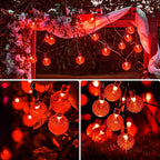 LORRYTE 2-Pack 100 LED Red Solar Christmas Lights Outdoor - 64FT Crystal Globe Waterproof Solar String Lights with 8 Lighting Modes for Christmas Decorations, Garden, Patio, Party, Porch