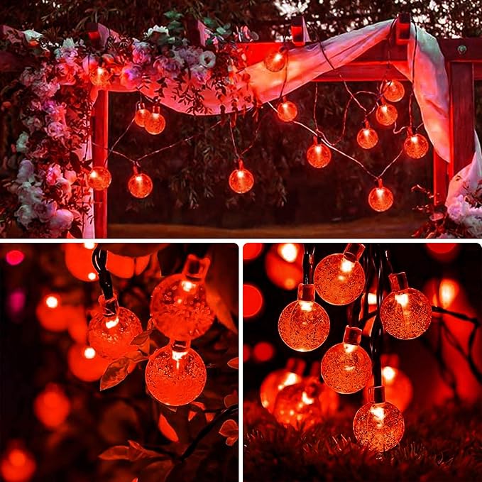 LORRYTE 2-Pack 100 LED Red Solar Christmas Lights Outdoor - 64FT Crystal Globe Waterproof Solar String Lights with 8 Lighting Modes for Christmas Decorations, Garden, Patio, Party, Porch