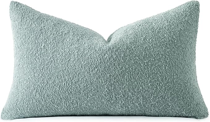 MIULEE Textured Boucle Throw Pillow Cover Aqua Blue Accent Solid Lumbar Spring Pillow Case Decorative Soft Pack of 1 Couch Cushion Chair Sofa Bedroom Livingroom Home Decor,12x20 Inch