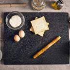 Natural Black Granite Cutting Board for Kitchen, Black Stone Pastry Borad 16x12x0.5 Inch, with Non-Slip Feet, for Serving, Baking, and Tempering Chocolate.