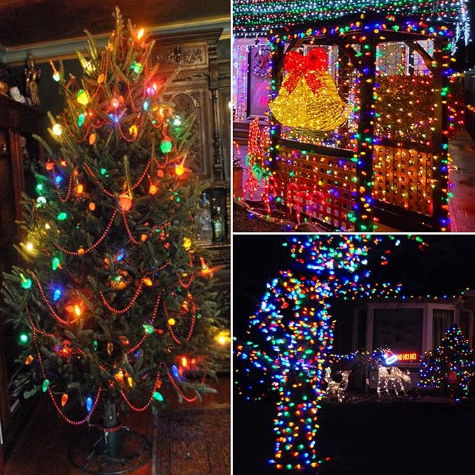 2-Pack 66FT 100LED Extendable C9 Christmas Lights Outdoor/Indoor, Waterproof Christmas String Lights Plug in, Green Wire Fairy Lights for Xmas Tree Garden Patio Wedding Party Decoration (Multicolor)