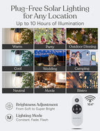 Brightech Ambience Pro Solar String Lights for Outside - Super Bright Remote Control Color Adjustable Outdoor String Light - Commercial Grade String, 15 Waterproof LED Bulbs for Patios, Camping - 48Ft