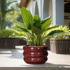SQOWL Ceramic Planters for Indoor Plants - 13.5 Inch Plant Pot with Drainage Hole, Large Ceramic Flower Pots, Bubble Round Planter for Outdoor Plants, Room Home Office Decor, Gardening Gifts, Red