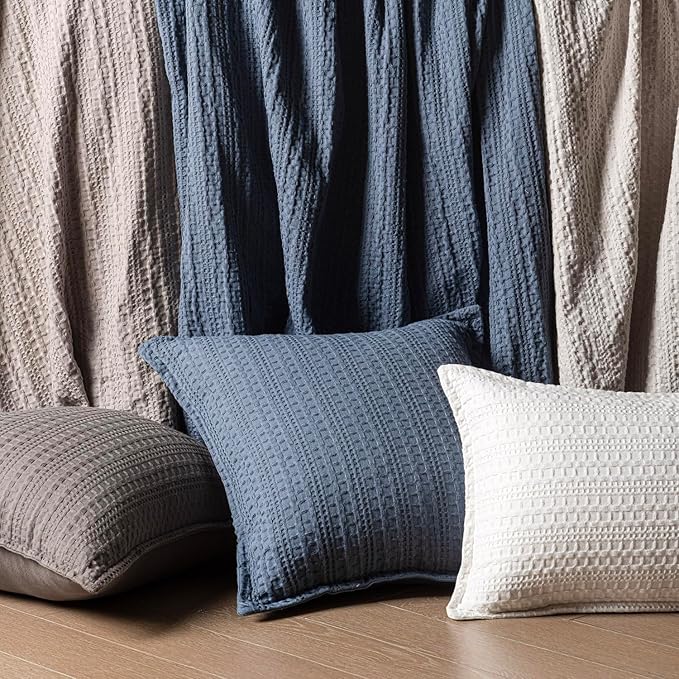 Foindtower Set of 2 Decorative Cotton Waffle Weave Throw Pillow Covers Euro Shams Cushion Covers Accent European Pillowcase for Bed Couch Sofa Bedroom Living Room Home Decor 24×24 Inch Blue