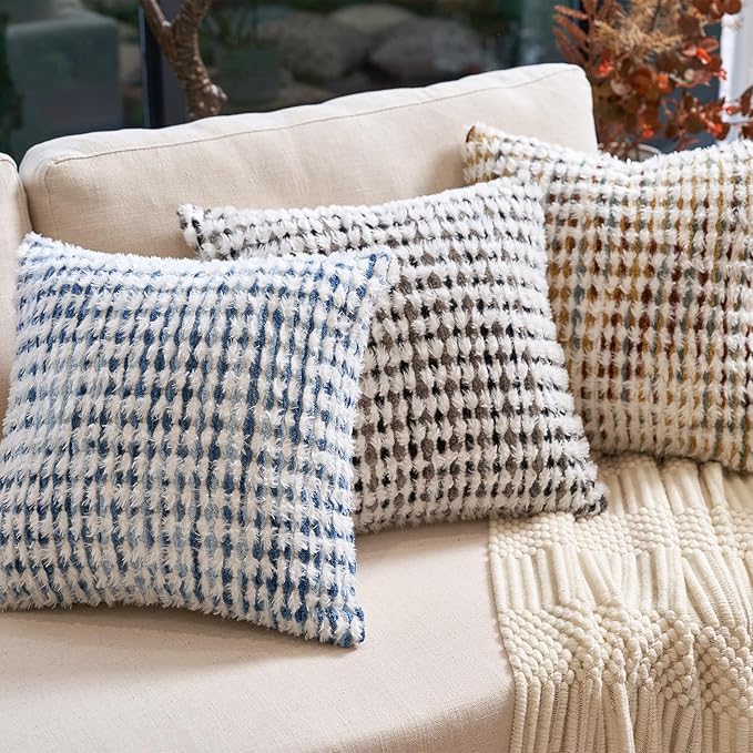 Aeckself Boho Chenille Tufted Pillow Cover 20x20 Inch, Decorative Square Throw Pillow Cover Neutral Pillowcase for Couch Bedroom Living Room, Black Gray