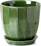 ADN Large 10 Inch Plant Pot Ceramic Planter Indoor Ceramic Pot with Drainage Hole and Saucer for Plants and Flowers, Green