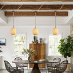 3-Light Bamboo Plug in Pendant Light with Switch, Boho Hanging Lights, 15ft Hand Woven Cord, for Bedroom Kitchen Island Farmhouse, ETL Listed